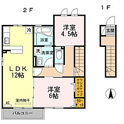 D-room戸出I　B棟 2階2LDKの間取り