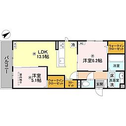 パサログランデ永代町 1階2LDKの間取り