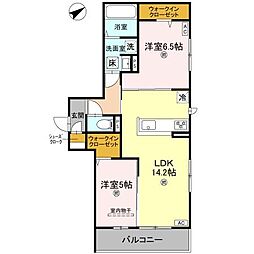 パサログランデ永代町 1階2LDKの間取り