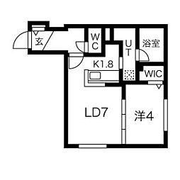 WIND HILLS 南郷(ウィンドヒルズ) 1階1LDKの間取り