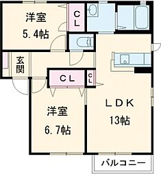 ファーシル 2階2LDKの間取り