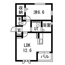 東武伊勢崎線 太田駅 徒歩16分の賃貸アパート 2階1LDKの間取り
