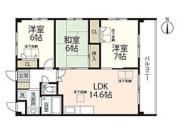 ルネスほりえ2号棟 2階3LDKの間取り