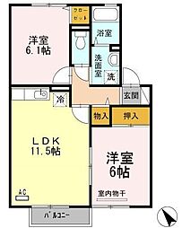 イーストレイクサイド　A棟 1階2LDKの間取り