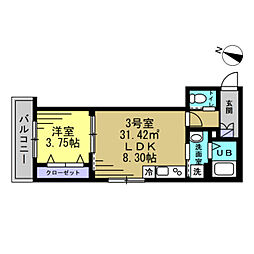 SUN HORIZON II 203 2階1LDKの間取り