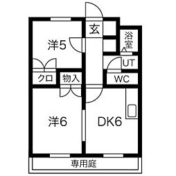 綾II 1階2DKの間取り