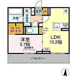 ヘシレ中御所 202 2階1LDKの間取り