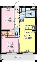 （仮称）日向・新生町YMマンション 4階2LDKの間取り