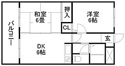 熊本電気鉄道 藤崎宮前駅 徒歩5分の賃貸マンション 2階2DKの間取り