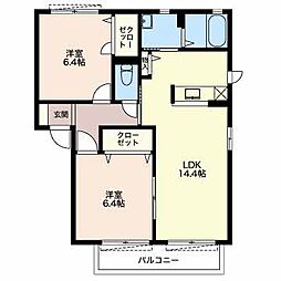 ＭａｓｔＴｏｗｎ富田 Ｃ 2階2LDKの間取り