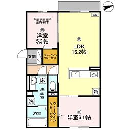 ラ　ヴィータ鳳 1階2LDKの間取り