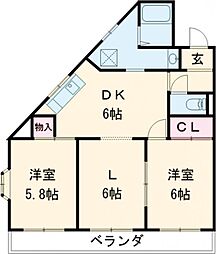 センチュリー重原 2階2LDKの間取り