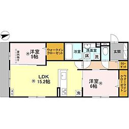 ラ　ヴィータ鳳 1階2LDKの間取り