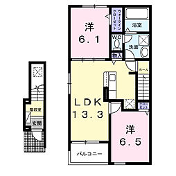 ソレイユ 2階2LDKの間取り
