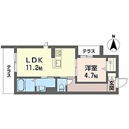 ハルミエール　II 1階1LDKの間取り