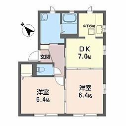 JR常磐線 逢隈駅 徒歩22分の賃貸アパート 1階2DKの間取り