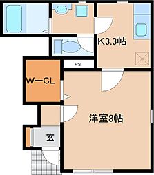 ソレイユパルク　12番館 1階1Kの間取り