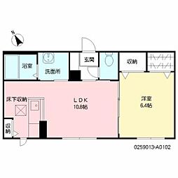 竹苑　Ｉ棟 1階1LDKの間取り