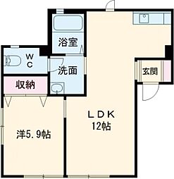 カームネス 1階1LDKの間取り