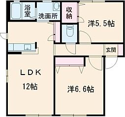 花ぞ野ローズガーデン　Ｆ棟 1階2LDKの間取り