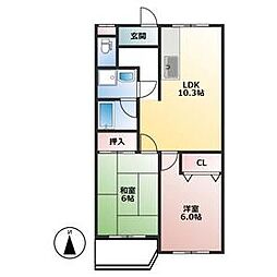 東武伊勢崎線 太田駅 徒歩25分の賃貸マンション 3階2LDKの間取り