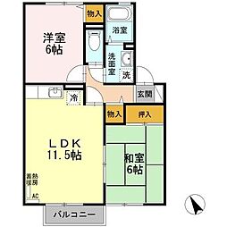 エルフタウン吉久　Ｋ 2階2LDKの間取り