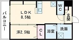 南海線 七道駅 徒歩3分の賃貸マンション 2階1LDKの間取り