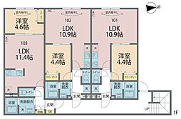 カインドネス八王子元横山町 1階1LDKの間取り