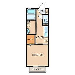 クラヴィエ西宮市 2階1Kの間取り