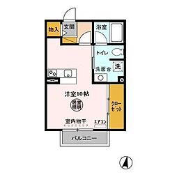 ガーデンヒルズ　Ａ 2階ワンルームの間取り