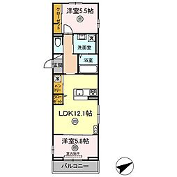 ボヌール祇園 3階2LDKの間取り