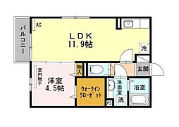 ヒルサイドテラス 2階1LDKの間取り