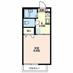 ラフィーネＳＴ　B 2階1Kの間取り