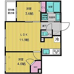 練馬レーベル 4階2LDKの間取り