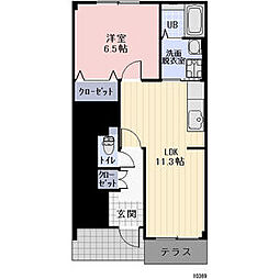 イーストサイドフジ 1階1LDKの間取り
