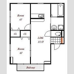 東武伊勢崎線 剛志駅 4.2kmの賃貸アパート 2階2LDKの間取り