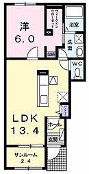 グランハピネス　V 1階1LDKの間取り