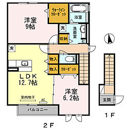 プラザセレステ　A 2階2LDKの間取り