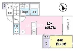 メゾン高階北 2階1LDKの間取り
