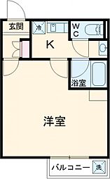 西マンション 4階1Kの間取り