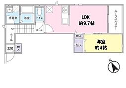 メゾン高階北 2階1LDKの間取り