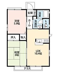Ｍシャルマン 1階2LDKの間取り