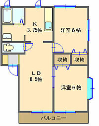 アルペンヒルＥ 2階2LDKの間取り