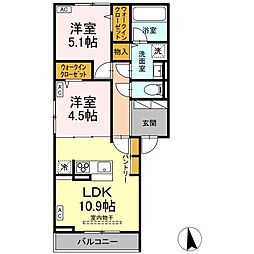 カーサ　III 2階2LDKの間取り