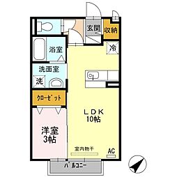 アバンティ 1階1LDKの間取り