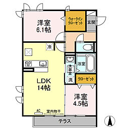 HILLS　Noda 1階2LDKの間取り