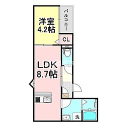 LECOCON津島V 2階1LDKの間取り