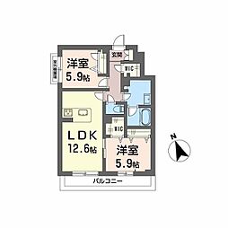 メゾンドノアール A0303 3階2LDKの間取り