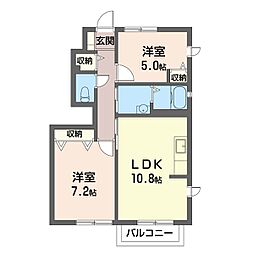 東武伊勢崎線 細谷駅 徒歩32分の賃貸アパート 1階2LDKの間取り
