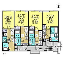 ヴォレソレイユ北千住 1階1Kの間取り